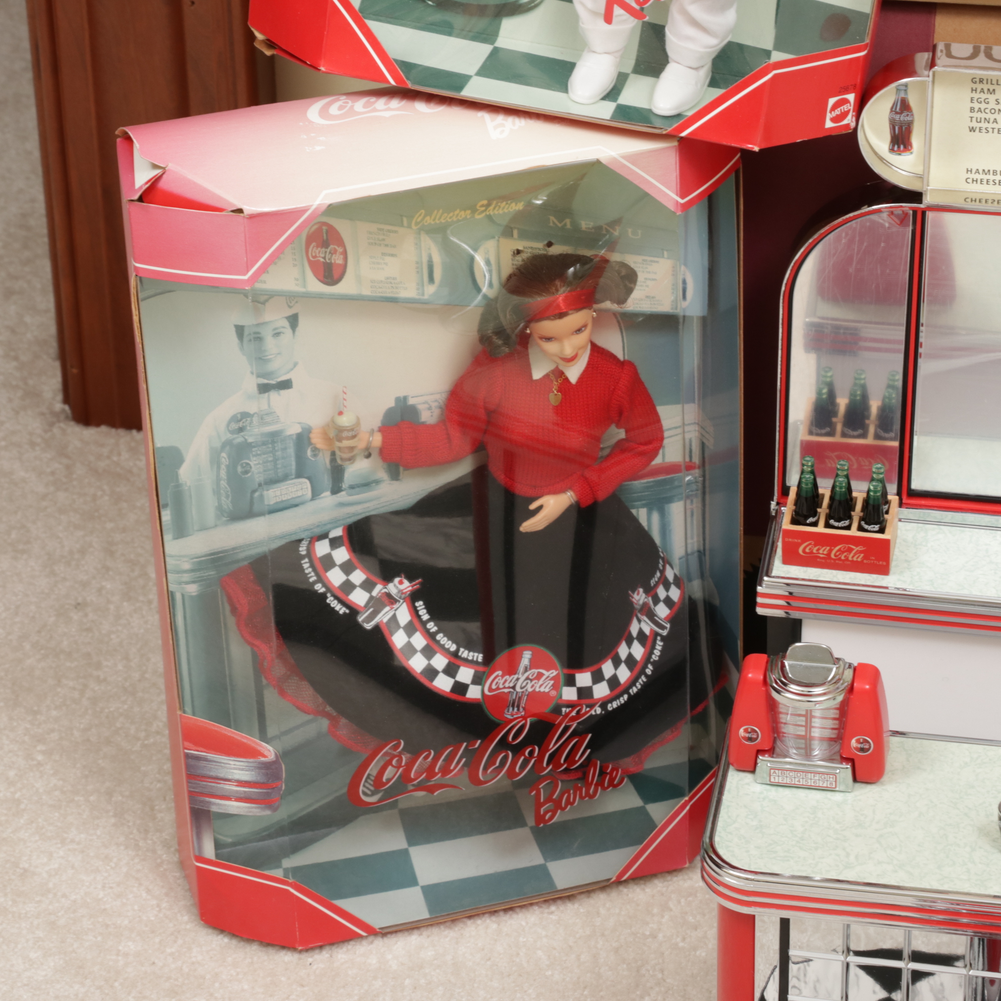 Mattel Coca-Cola Themed Barbies with Classic Diner Soda Fountain