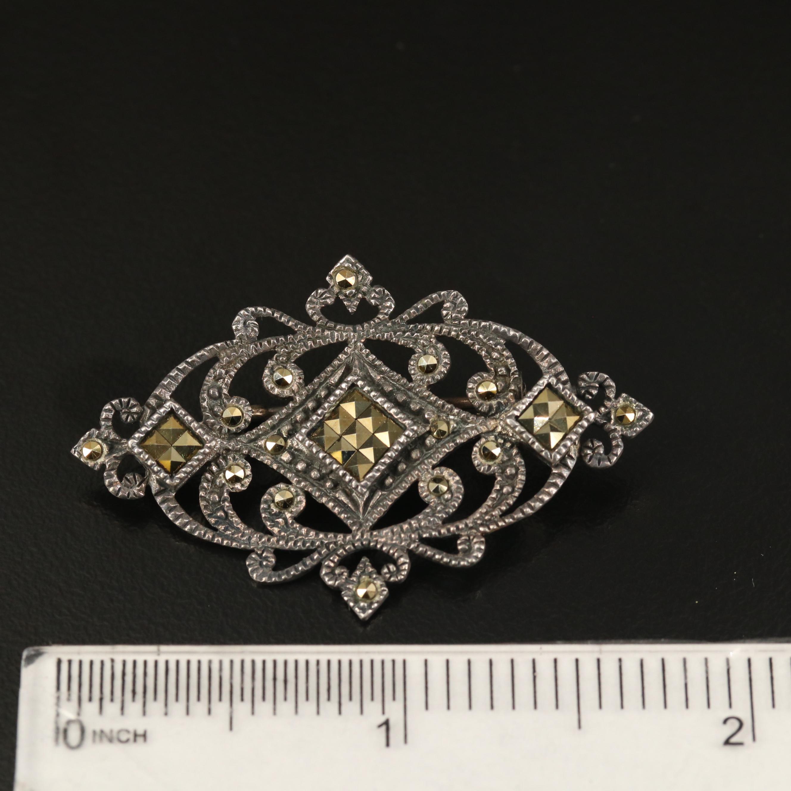 Sterling Marcasite Jewelry Featuring Judith Jack Dome Earrings