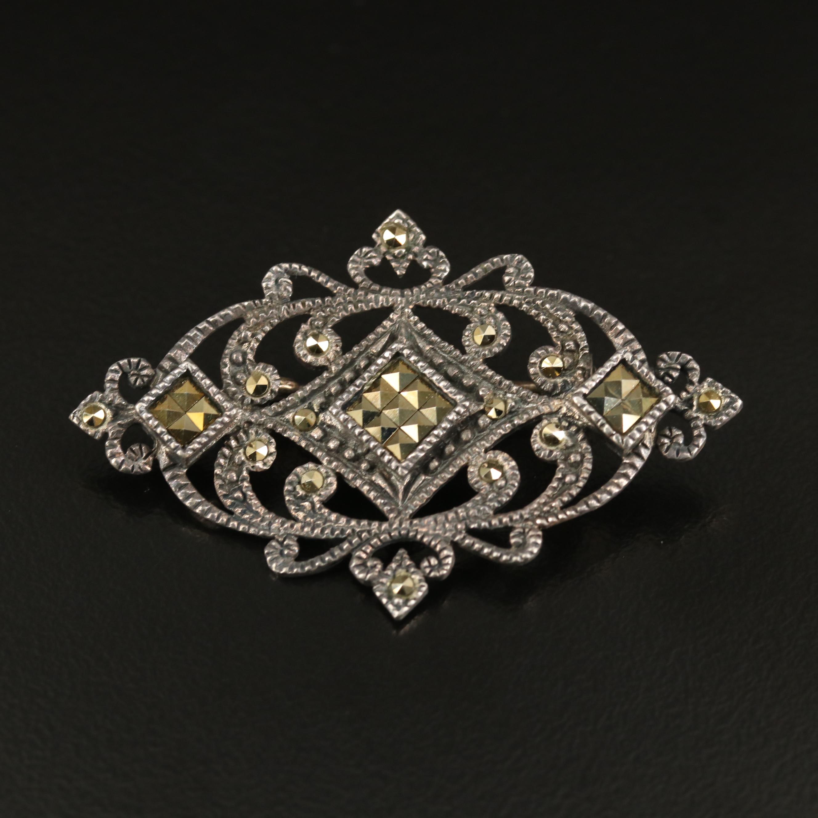 Sterling Marcasite Jewelry Featuring Judith Jack Dome Earrings