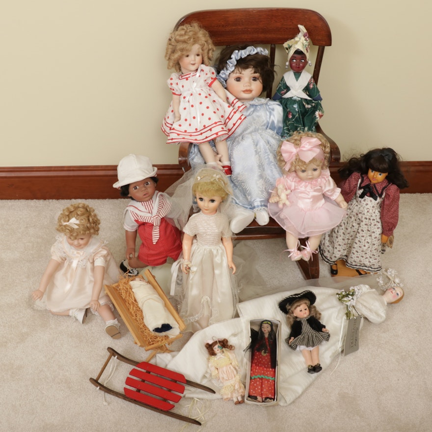 Shirley Temple and Other Porcelain and Plastic Handcrafted Dolls