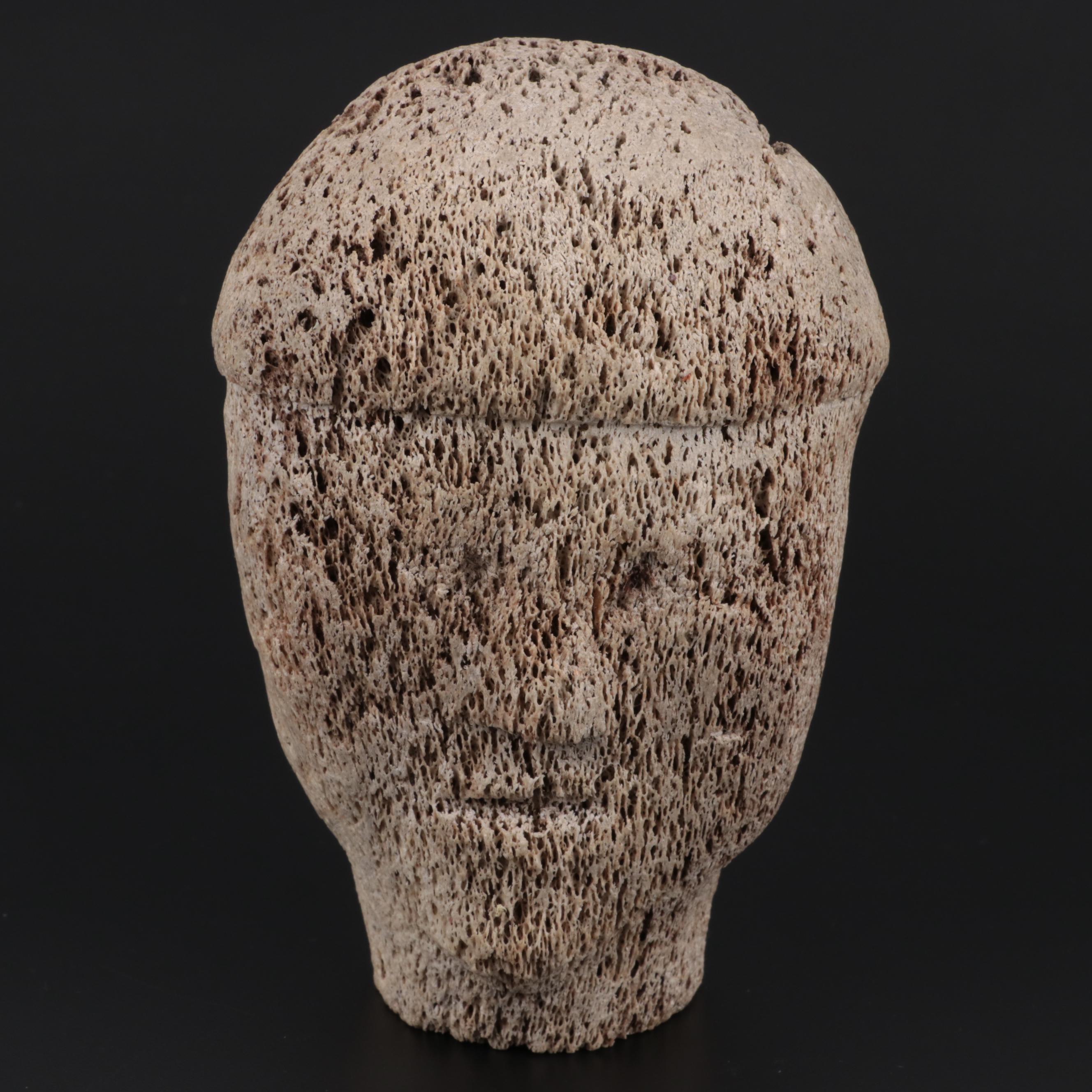 Inuit Carved Whale Bone Head Effigy