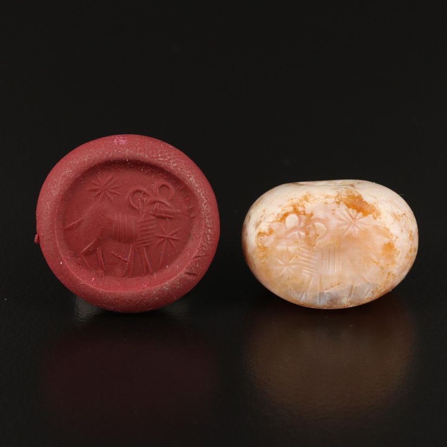 Medieval Style Carved Agate "Aries" Wax Seal Pendant