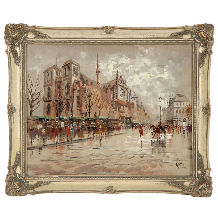 Antonio DeVity Oil Painting of Parisian Cityscape, Late 20th Century