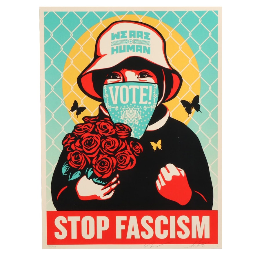 Shepard Fairey and Ernesto Yerena Serigraph "Vote! Stop Fascism," 2020