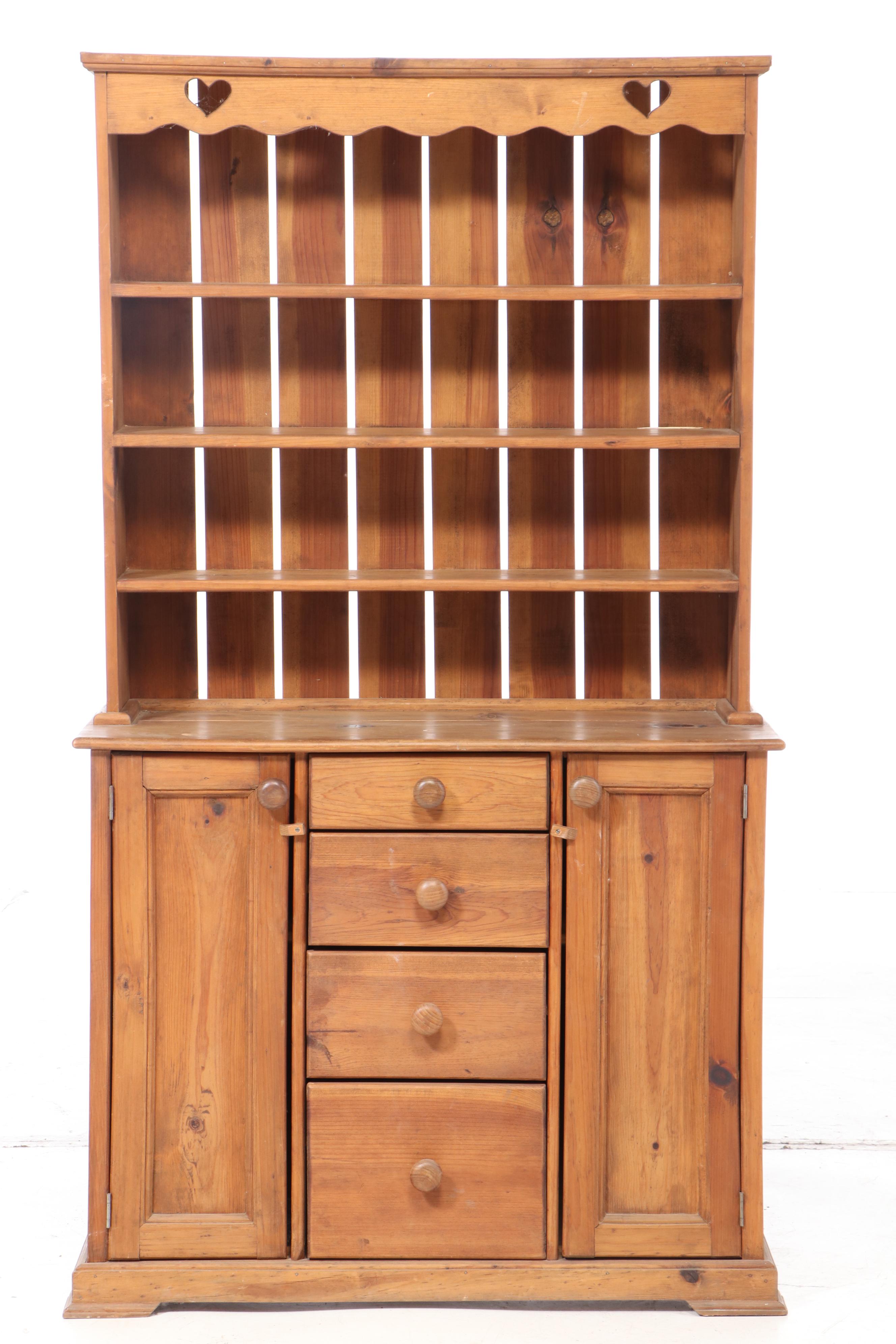American Primitive Style Pine Two-Piece Cupboard, 20th Century