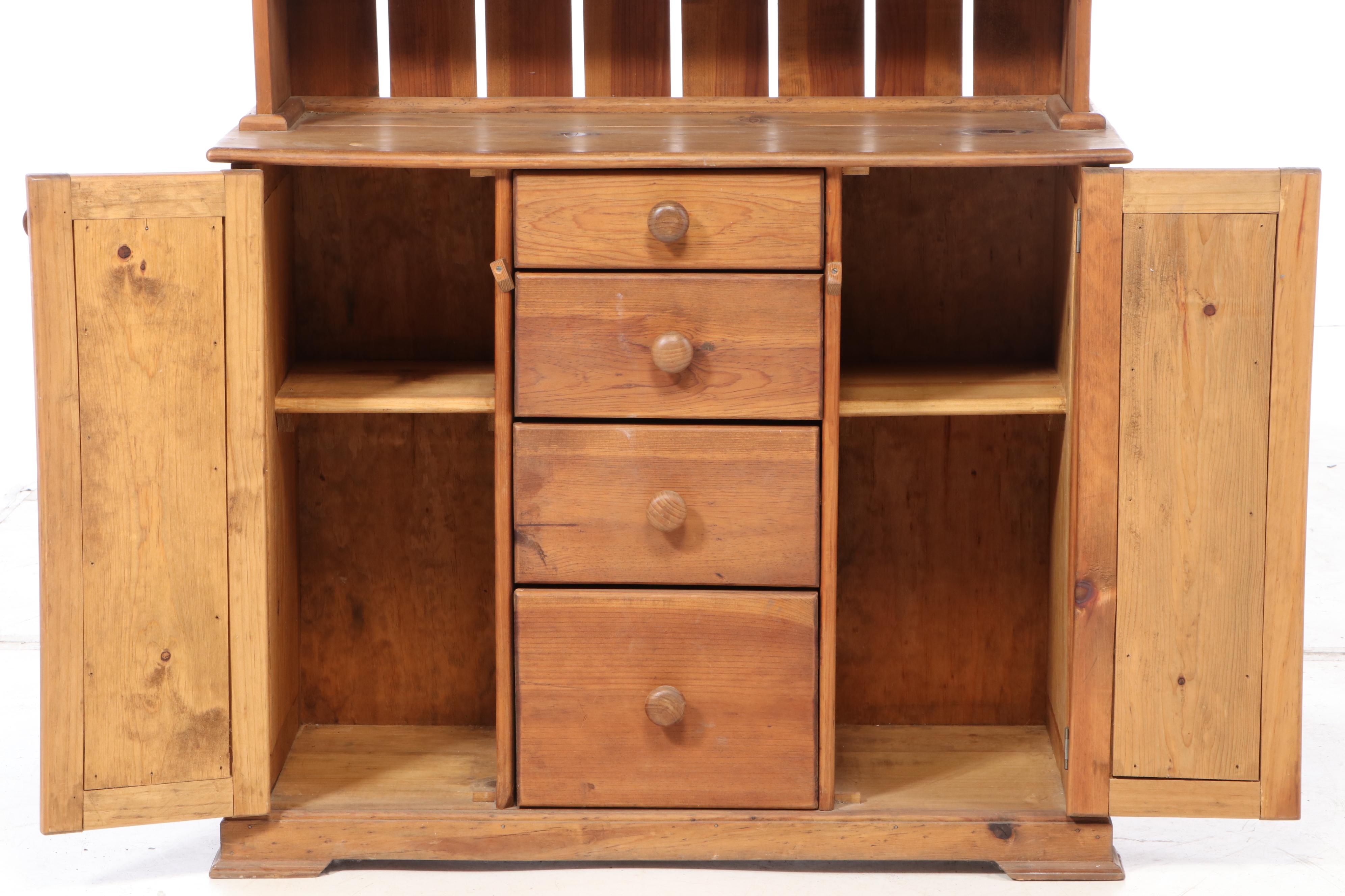 American Primitive Style Pine Two-Piece Cupboard, 20th Century