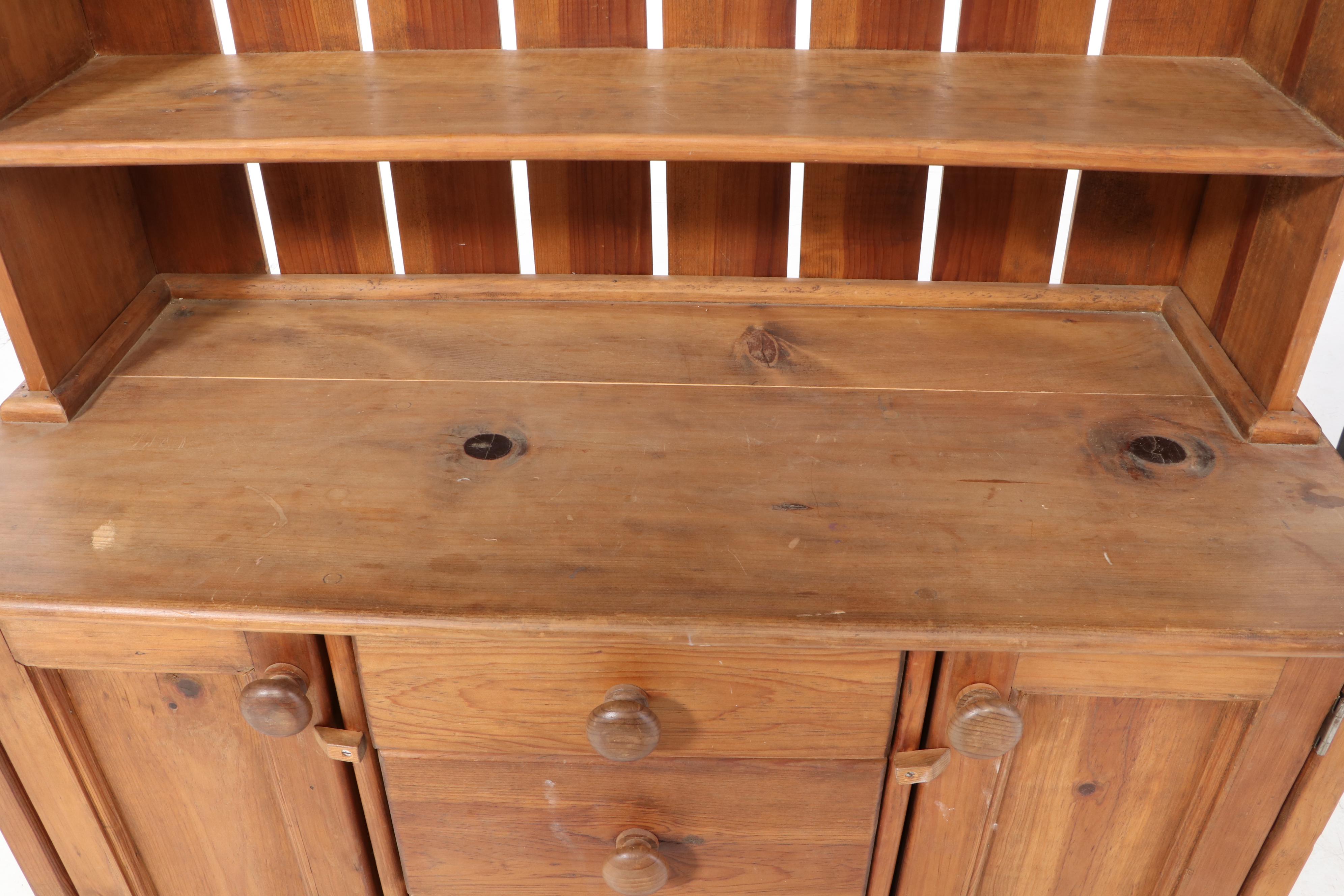 American Primitive Style Pine Two-Piece Cupboard, 20th Century