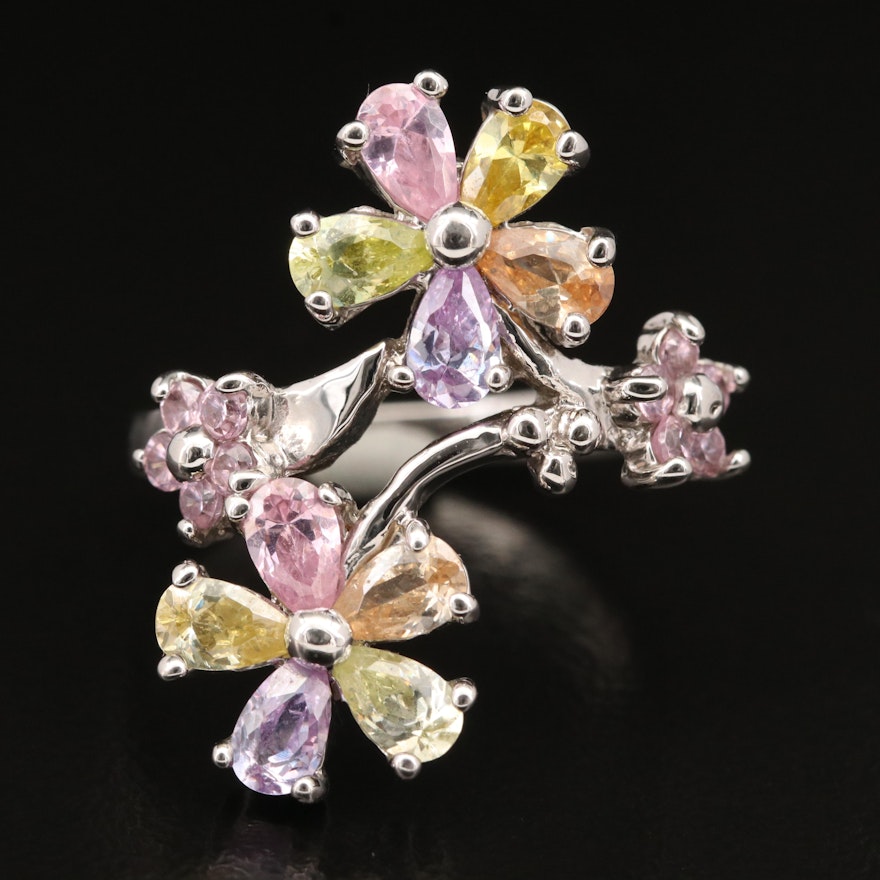 Sterling Cubic Zirconia Floral Ring