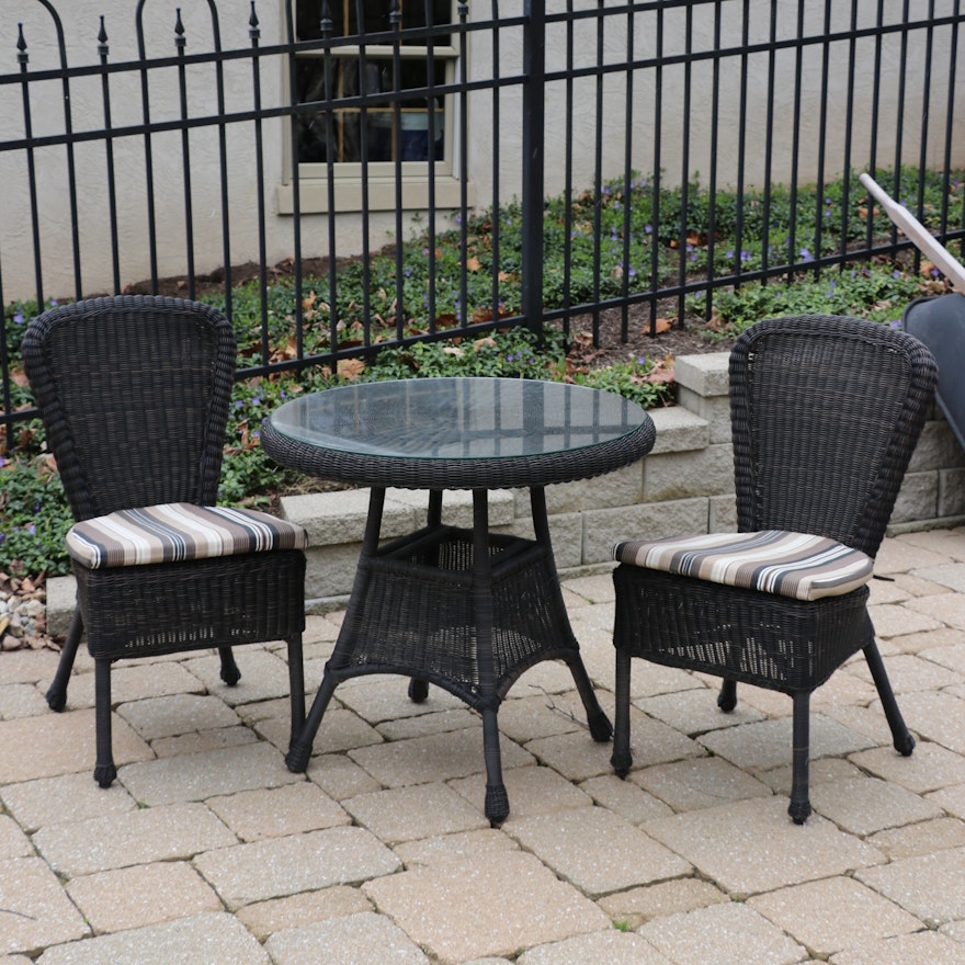 Outdoor Woven Resin Wicker Bistro Glass Top Table and Chairs