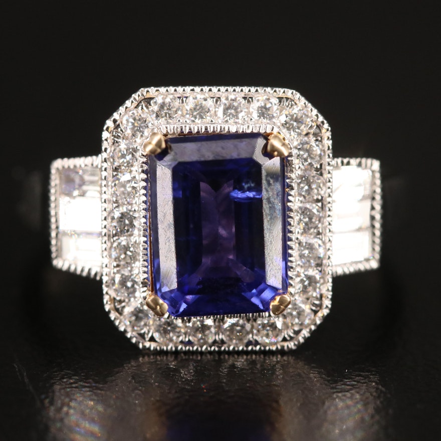 14K 2.79 CT Tanzanite and Diamond Ring with Euro Shank