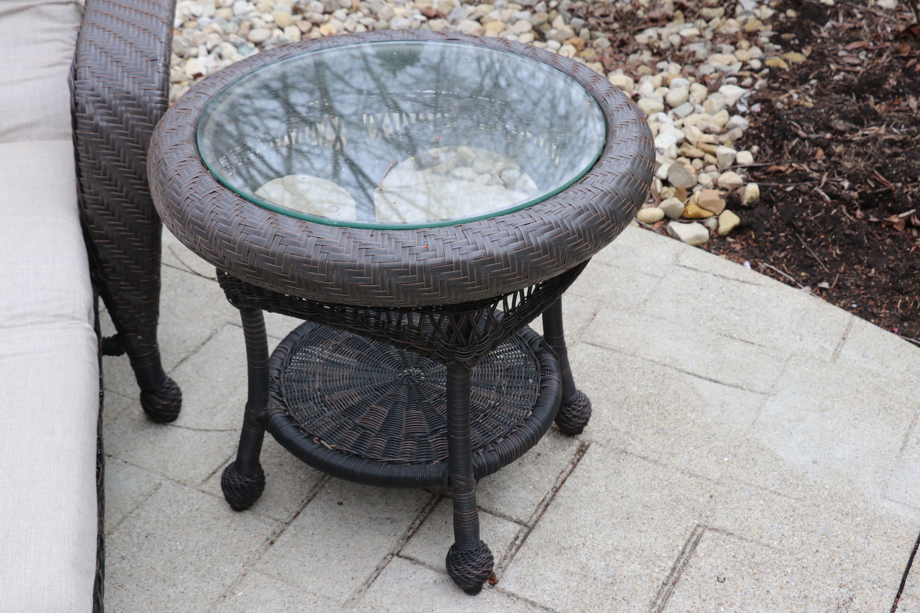 Outdoor Patio Chaise Lounge with Glass Top Side Table