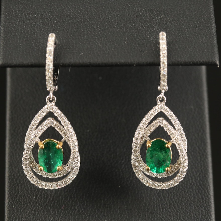 14K Emerald and 1.34 CTW Diamond Teardrop Earrings