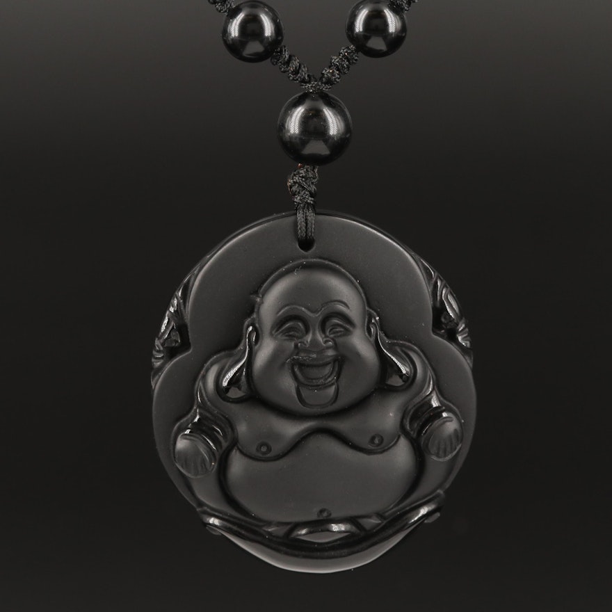Obsidian Budai Beaded Necklace