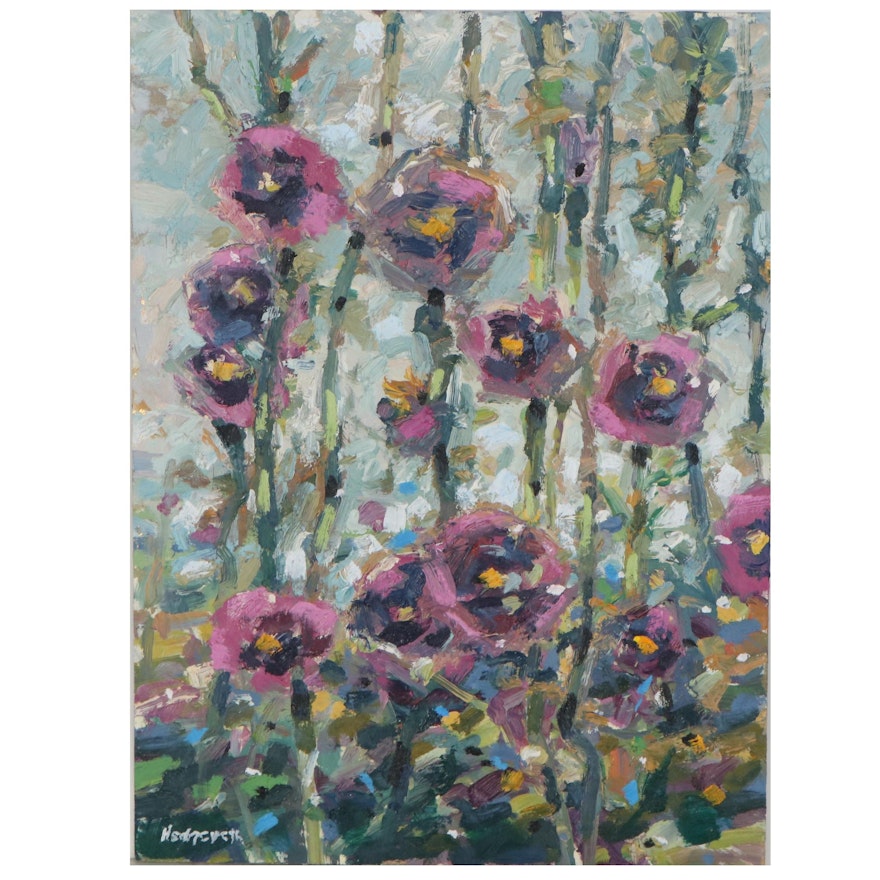 Stephen Hedgepeth Oil Painting "Hollyhocks," 21st Century