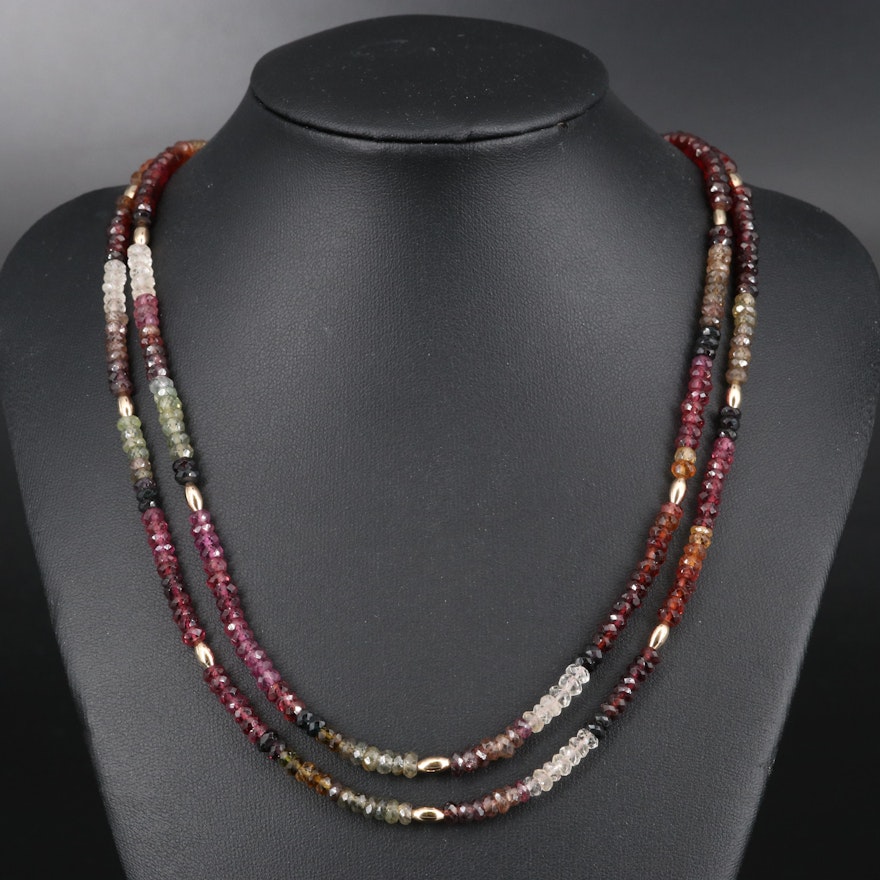 Tourmaline, Garnet and Smoky Quartz Bead Necklace