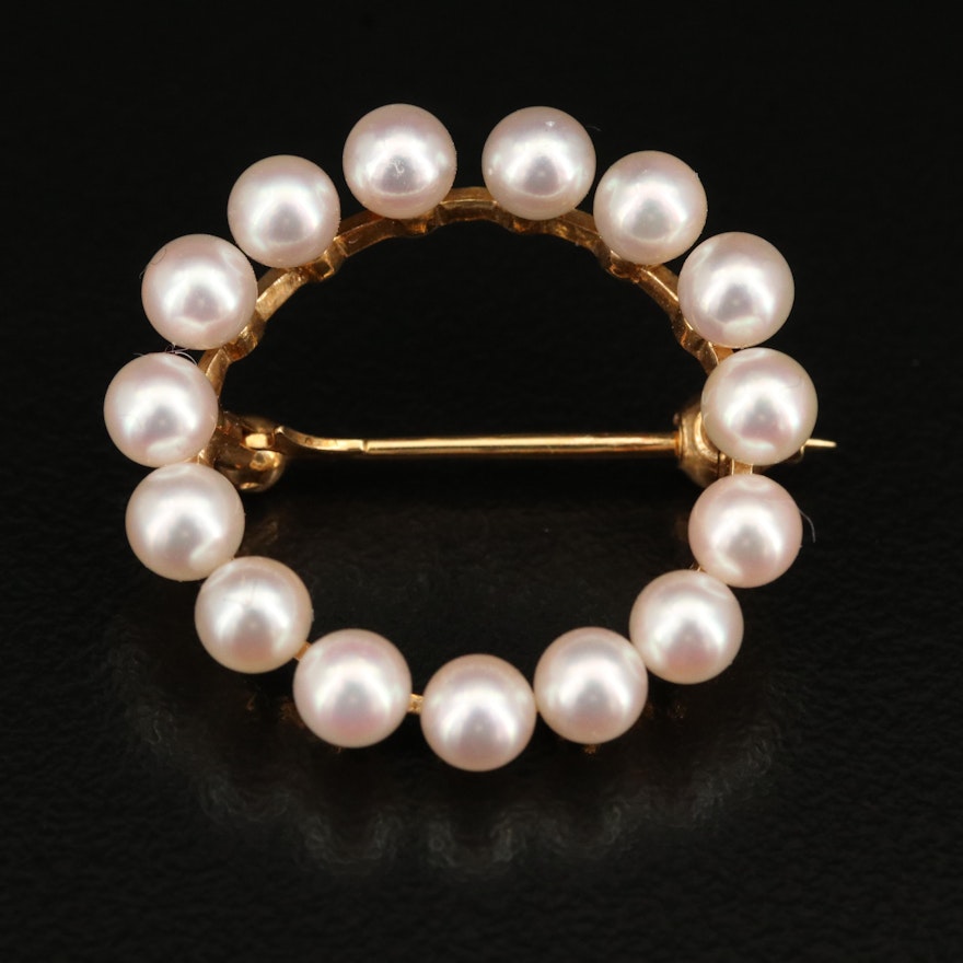Mikimoto 18K Pearl Circle Brooch