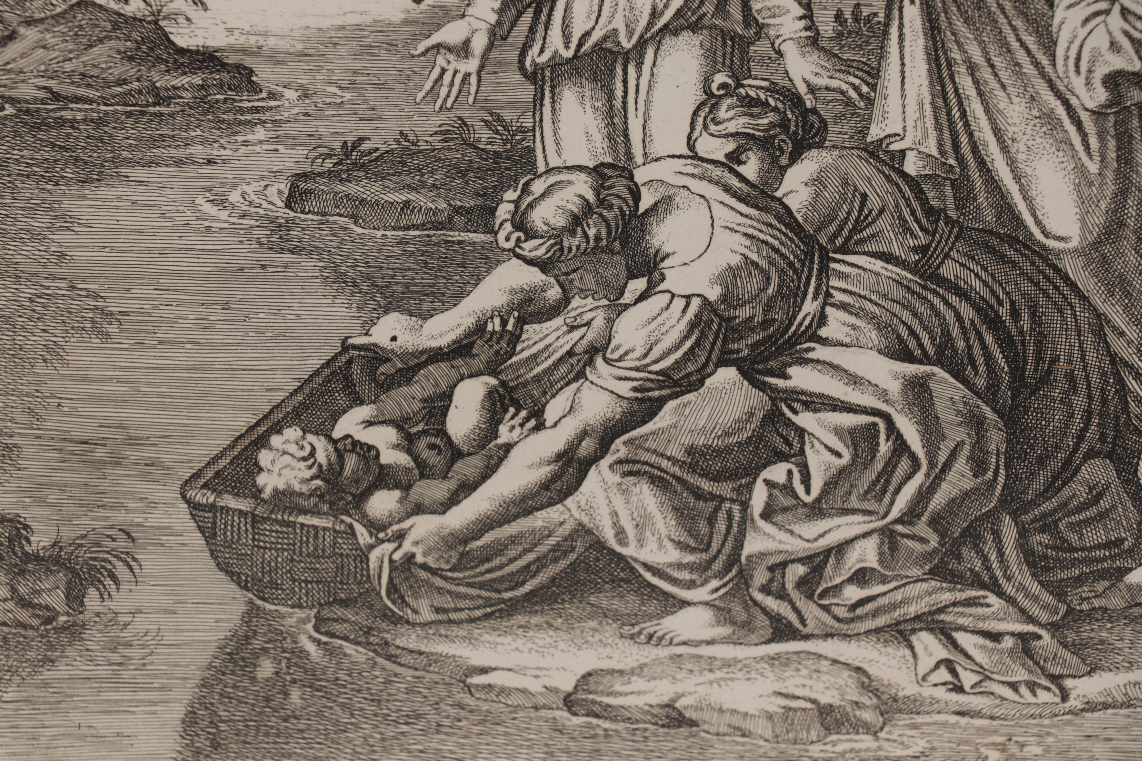 Engraving after Raphael Sanzio da Urbino "Moses Saved From the Water"