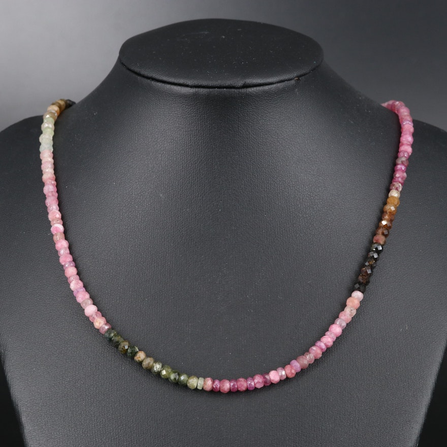 Tourmaline and Corundum Bead Rondelle Bead Necklace