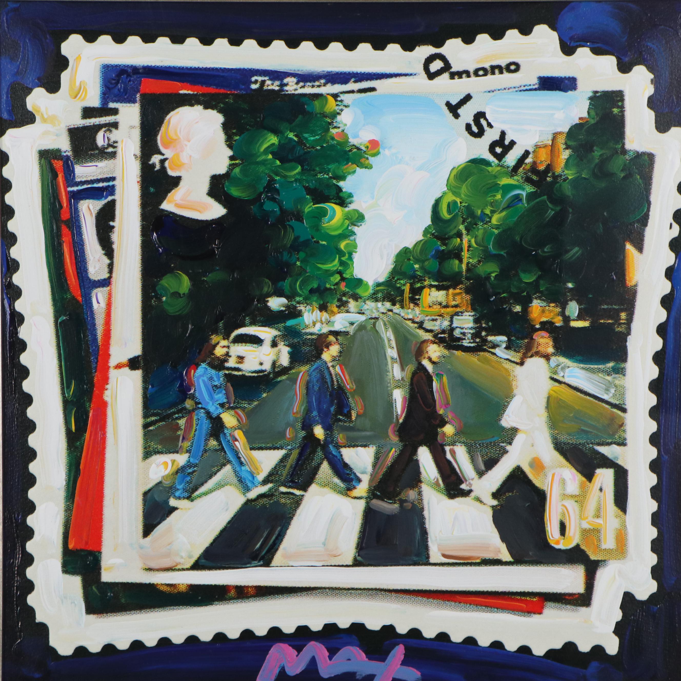 Peter Max Mixed Media Painting "British Stamp Ver. I," Late 20th Century