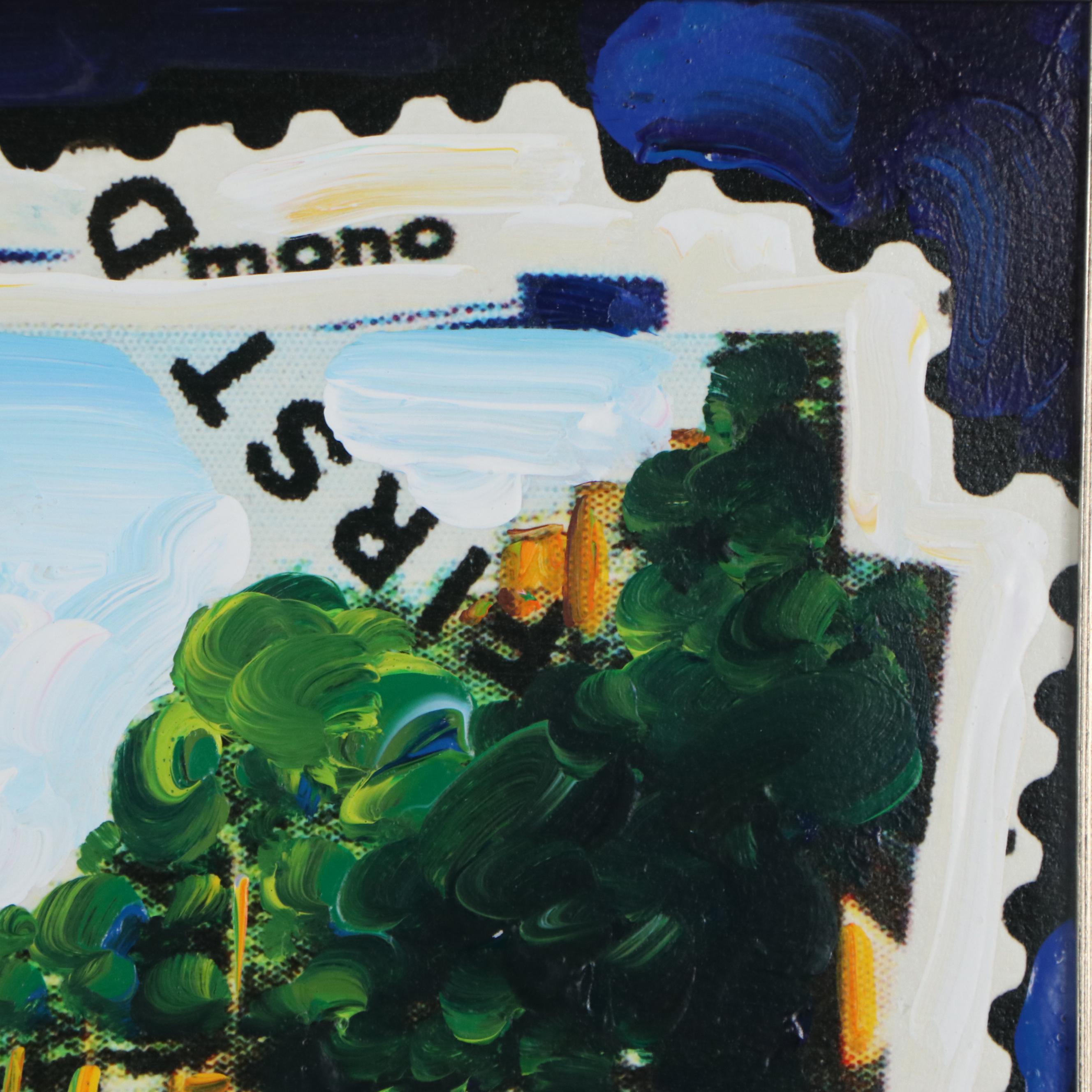 Peter Max Mixed Media Painting "British Stamp Ver. I," Late 20th Century