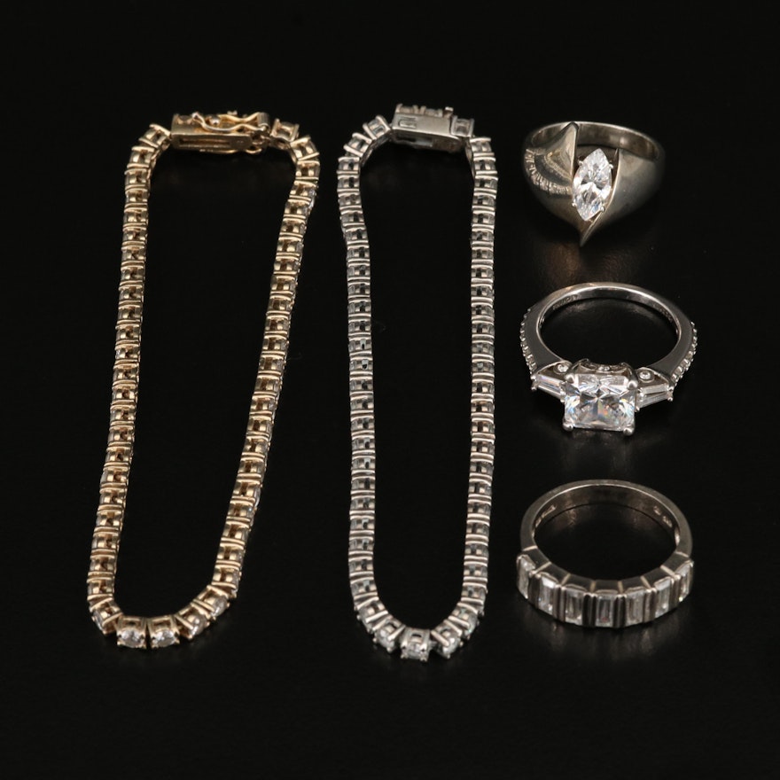 Sterling Bracelets and Rings Featuring Cubic Zirconia Accents