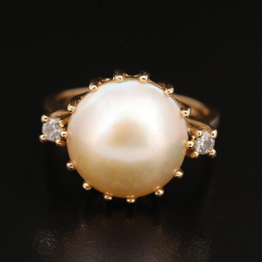 Vintage 14K Pearl and Diamond Ring