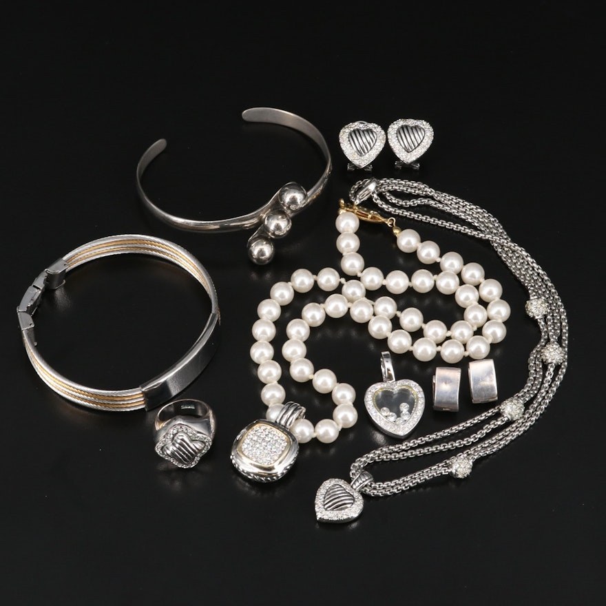 Jewelry Selection Including Sterling Earrings and Floating Heart Locket