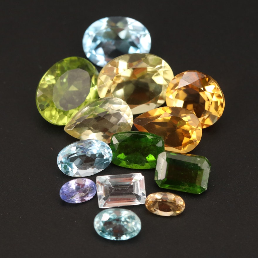 Loose 16.10 CTW Mixed Gemstones Including Diopside and Topaz