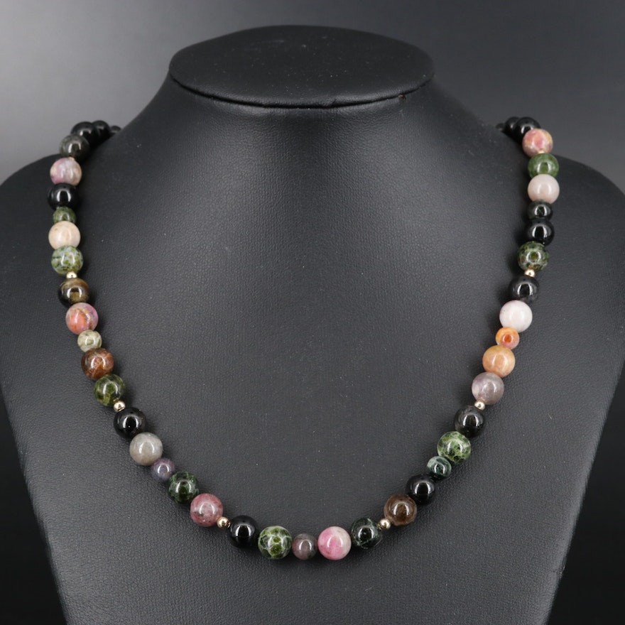 14K Tourmaline Bead Necklace with 18K Clasp