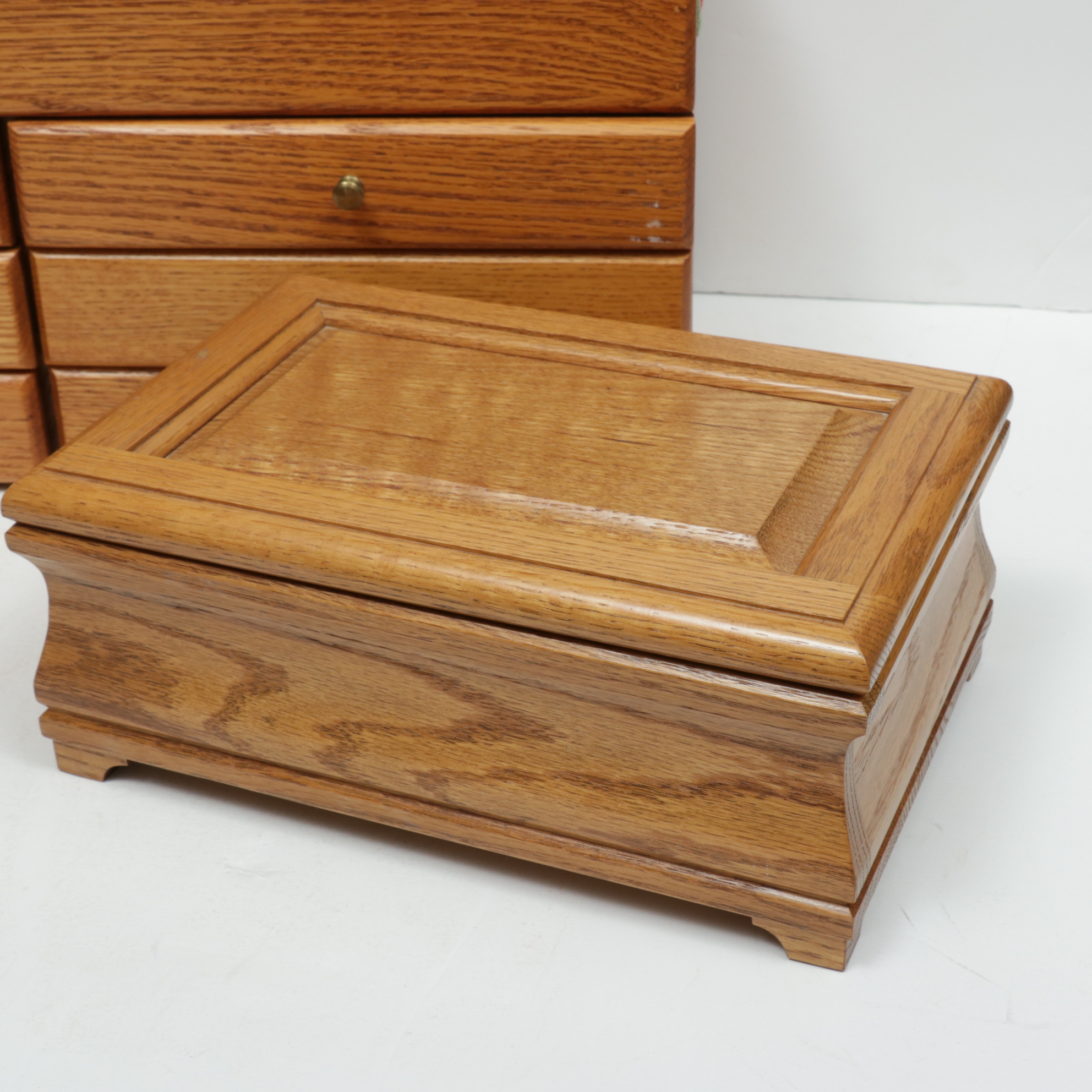 Oak Jewelry Box and Chest, Late 20th Century