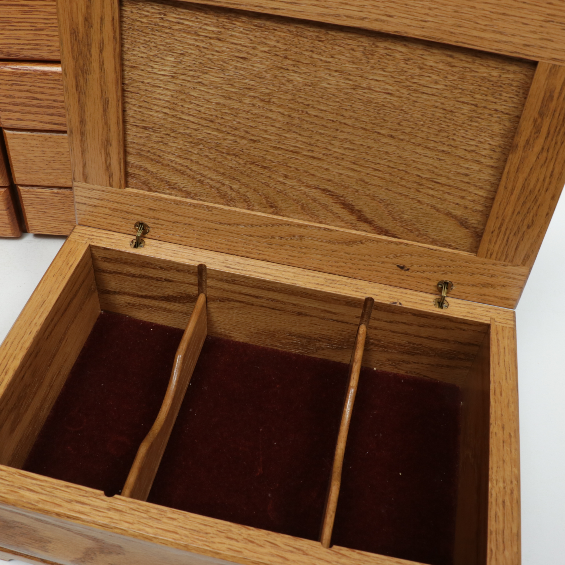Oak Jewelry Box and Chest, Late 20th Century
