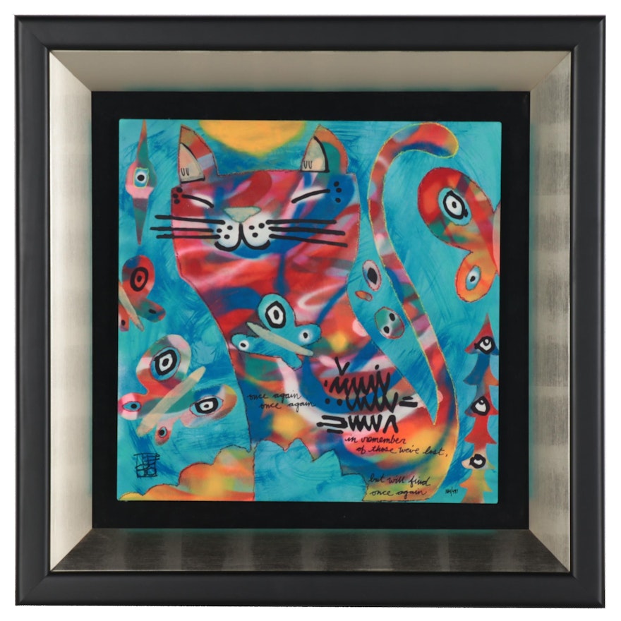 Lebo Abstract Embellished Giclée "In Stiches," Late 20th Century