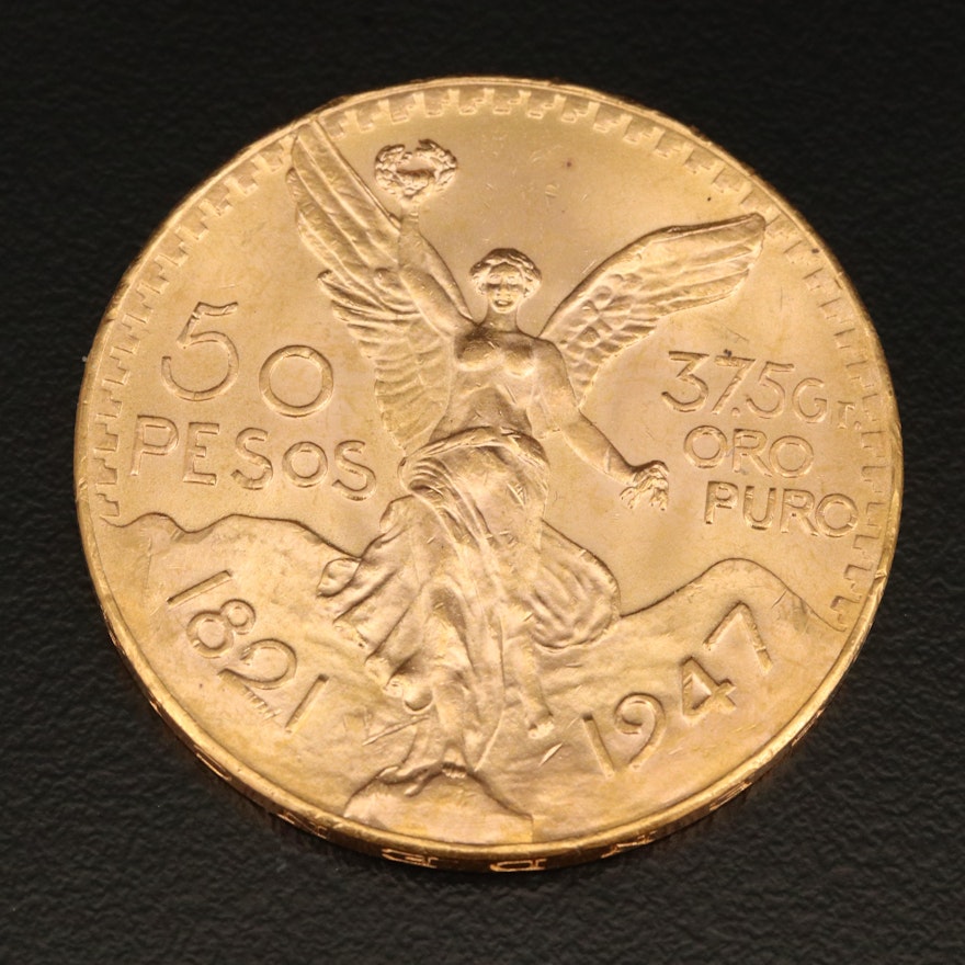 1947 Gold Mexican Centenario 50 Peso Coin