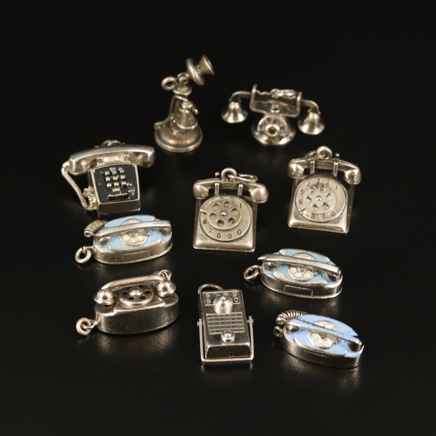 Vintage Telephone Charm Selection Including Sterling