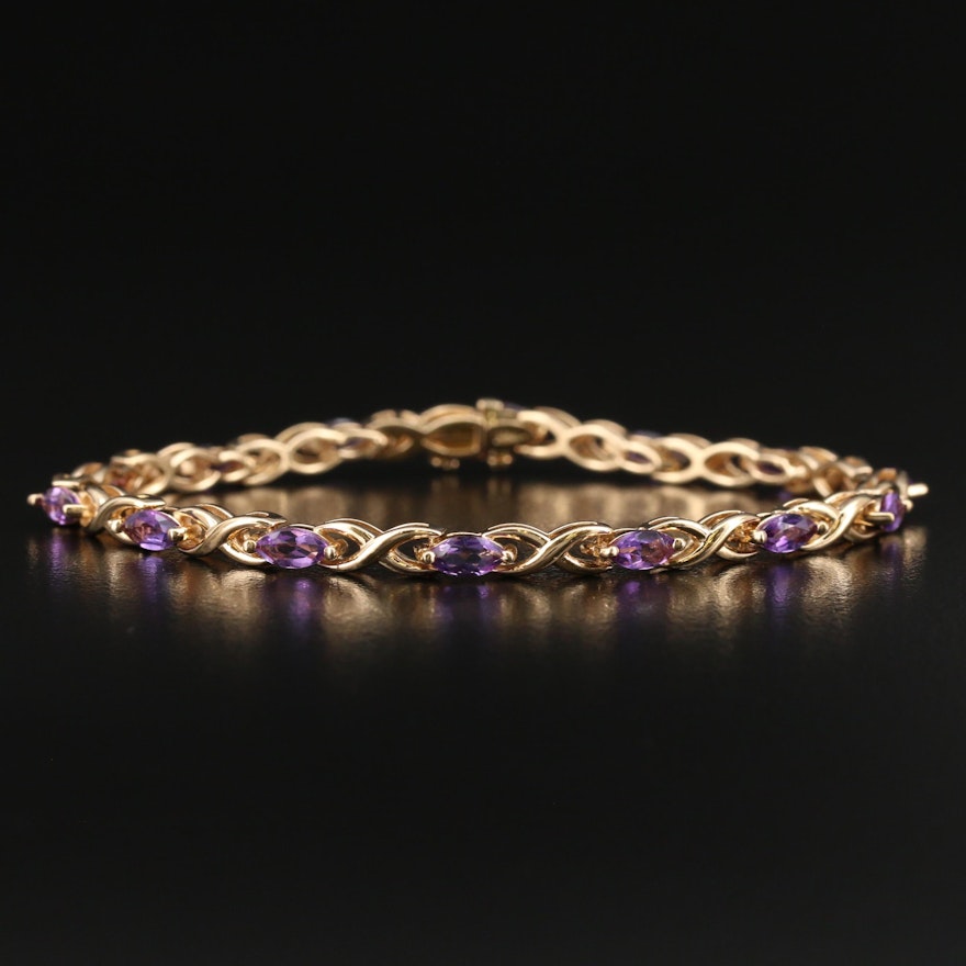 14K Amethyst Link Bracelet