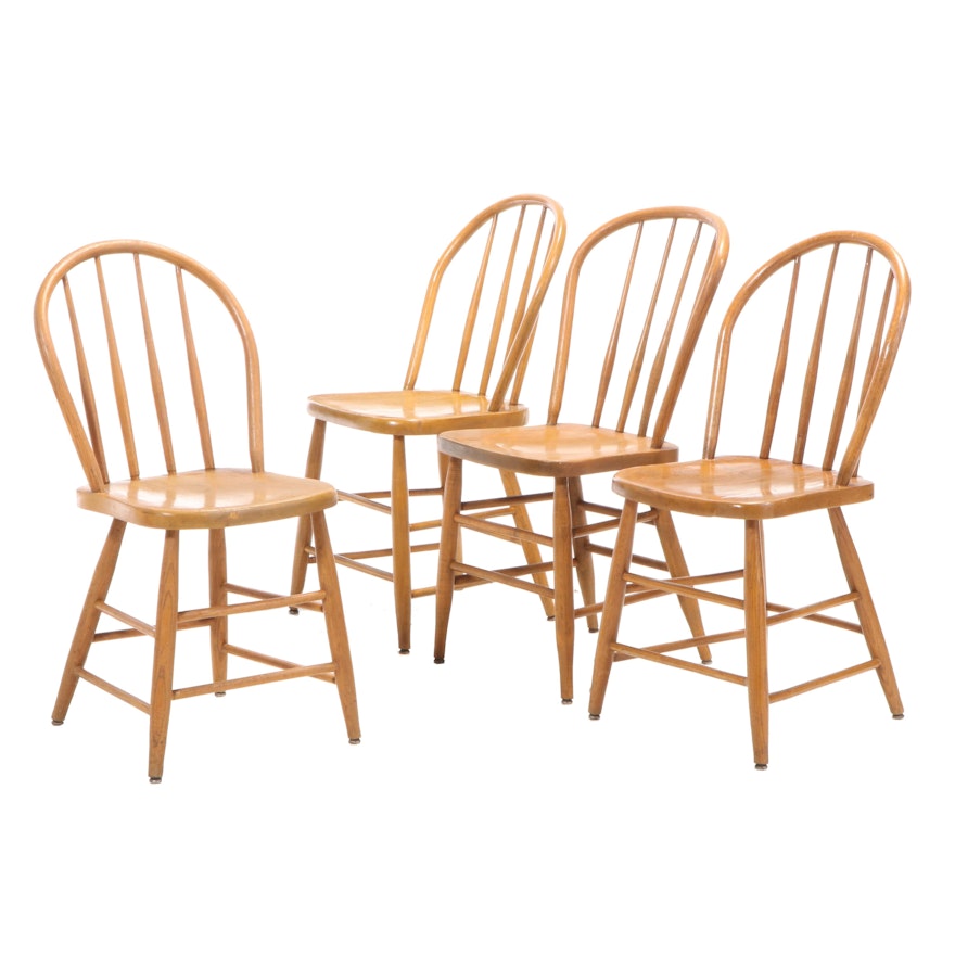Four Bow-Back Windsor Style Oak and Poplar Dining Chairs
