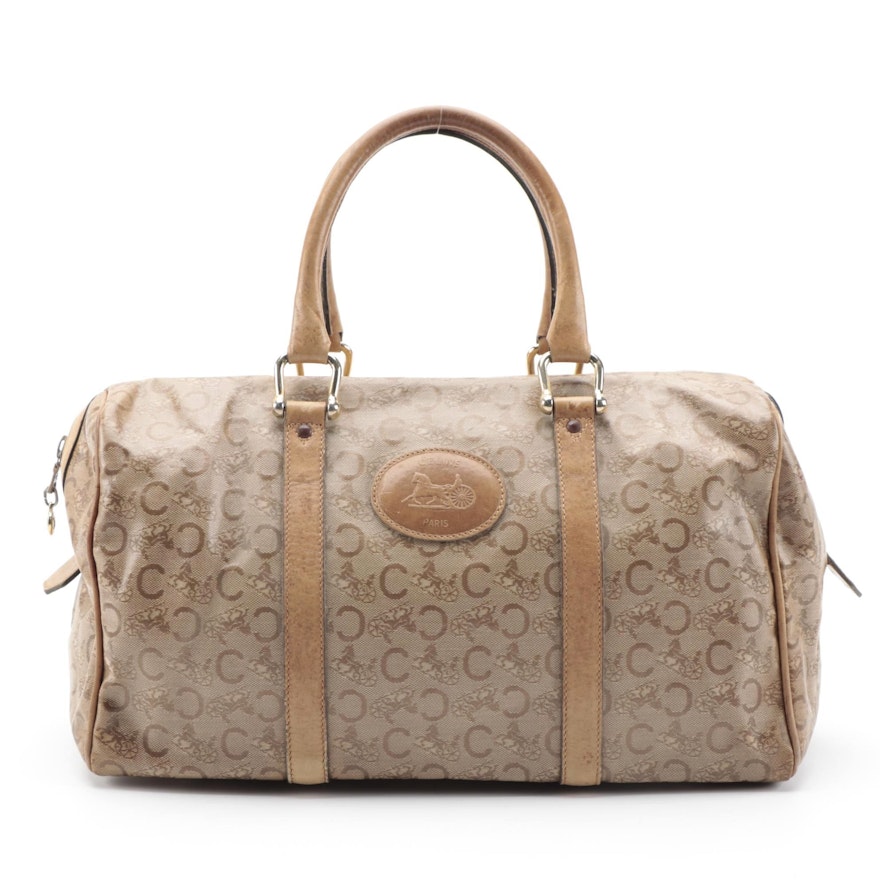 Celine Boston Bag in Beige Monogram Canvas with Leather Trim