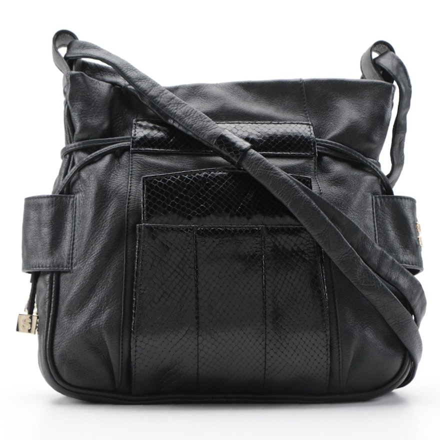 See by Chloé Backstage Crossbody in Black and Snakeskin-Embossed Leather