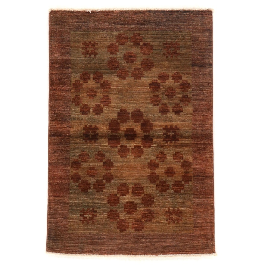 3'2 x 4'9 Hand-Knotted Afghan Gabbeh Wool Accent Rug