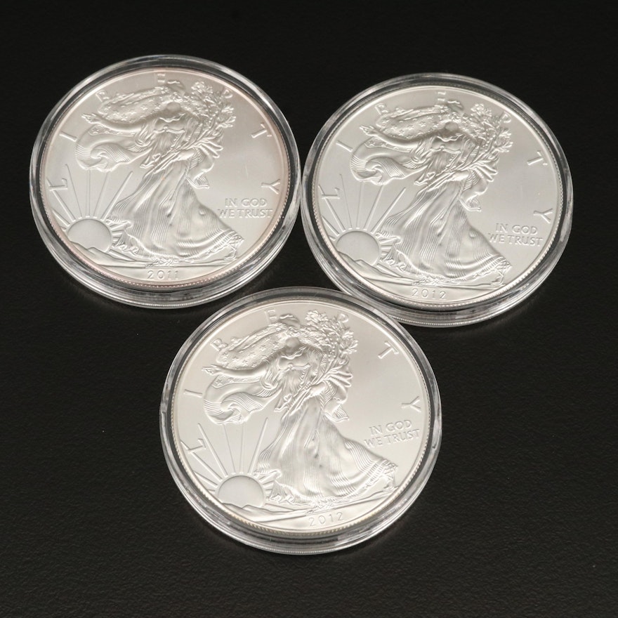 Three $1 American Silver Eagle Bullion Coins, 2011–2012