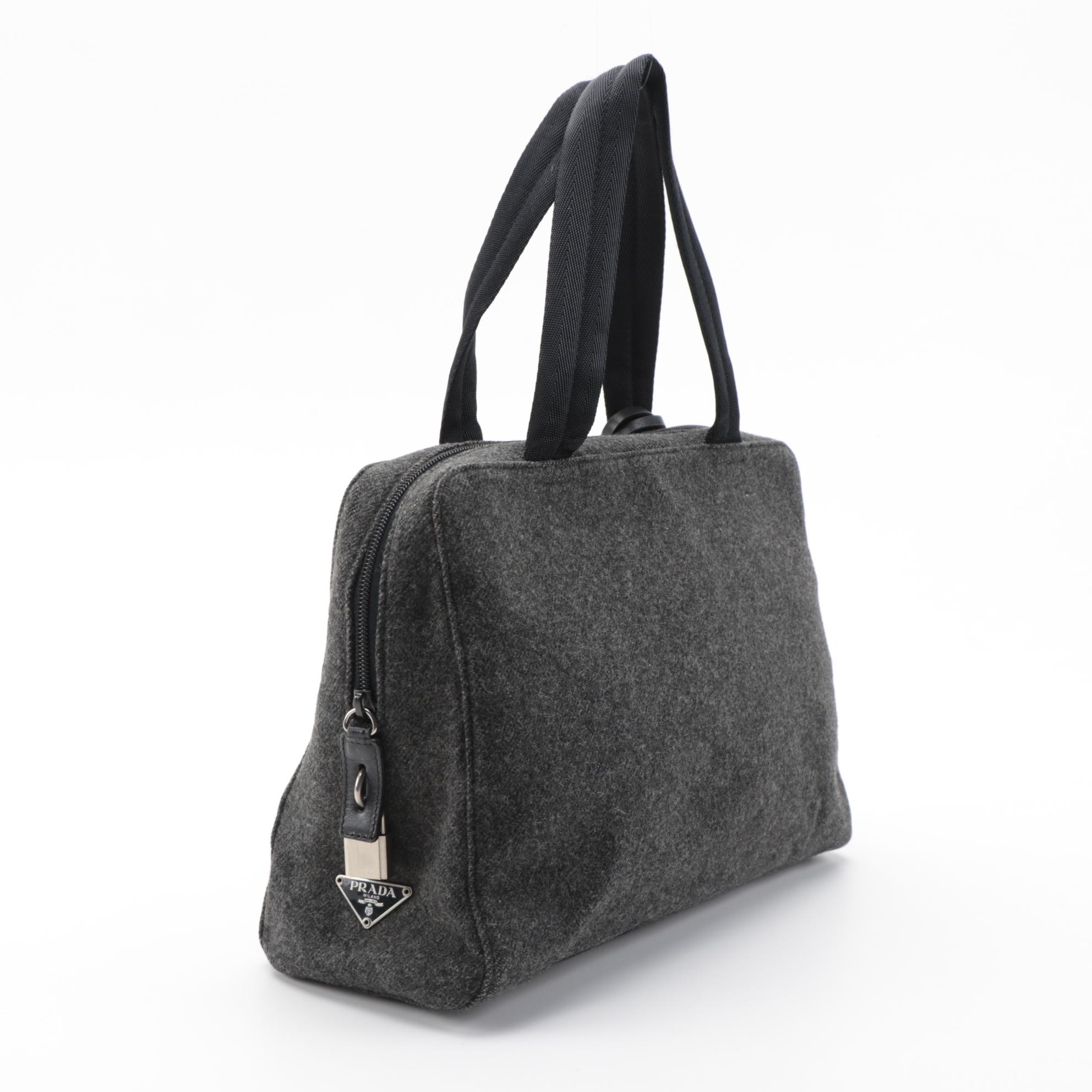 Prada Anthracite Wool Top Handle Bag
