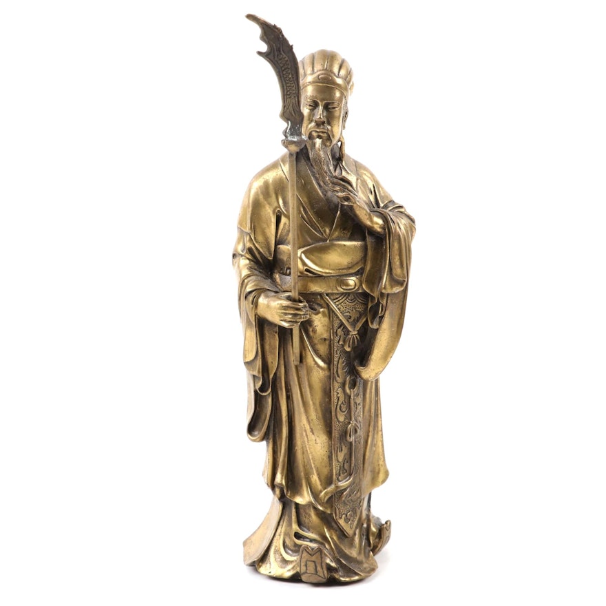 Chinese Cast Gilt Bronze Kwan Kung Figurine