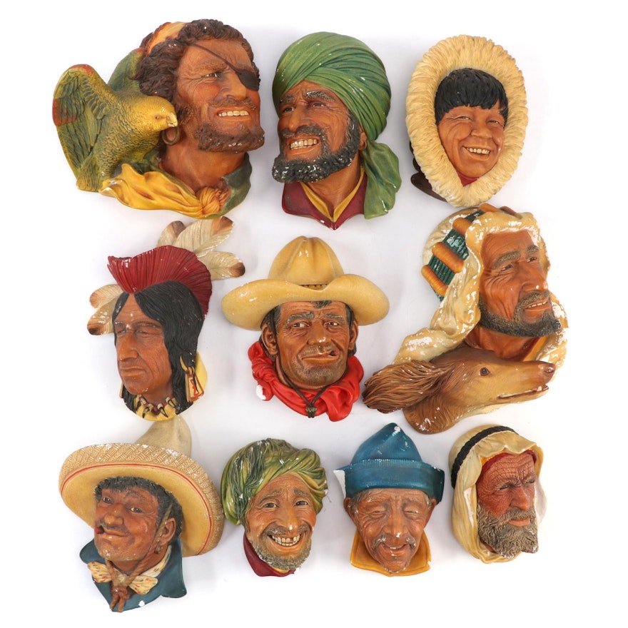 Bosson's Chalkware Character Head Wall Hangings, Mid-20th Century