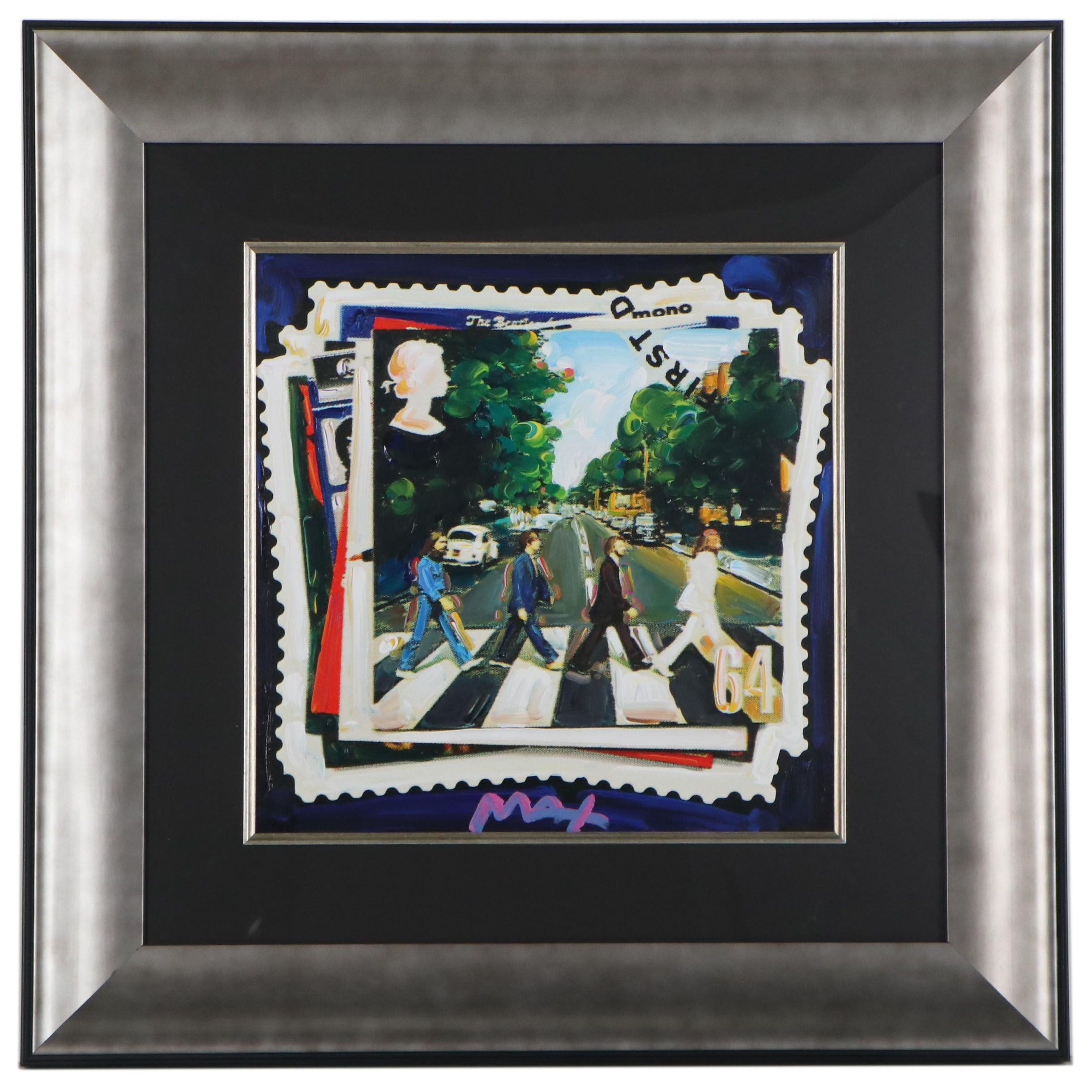 Peter Max Mixed Media Painting "British Stamp Ver. I," Late 20th Century