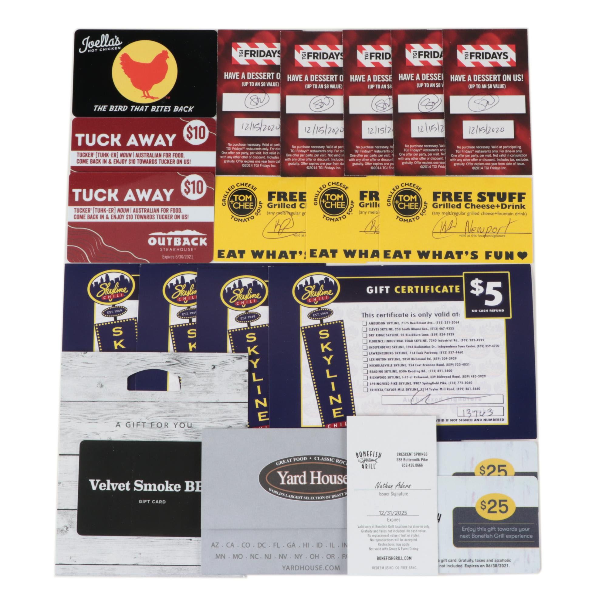 Joella's, Bonefish Grill, Yard House and Other Dining Gift Certificates