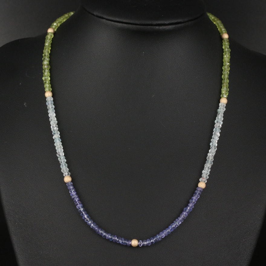 Tanzanite, Aquamarine and Peridot Bead Necklace