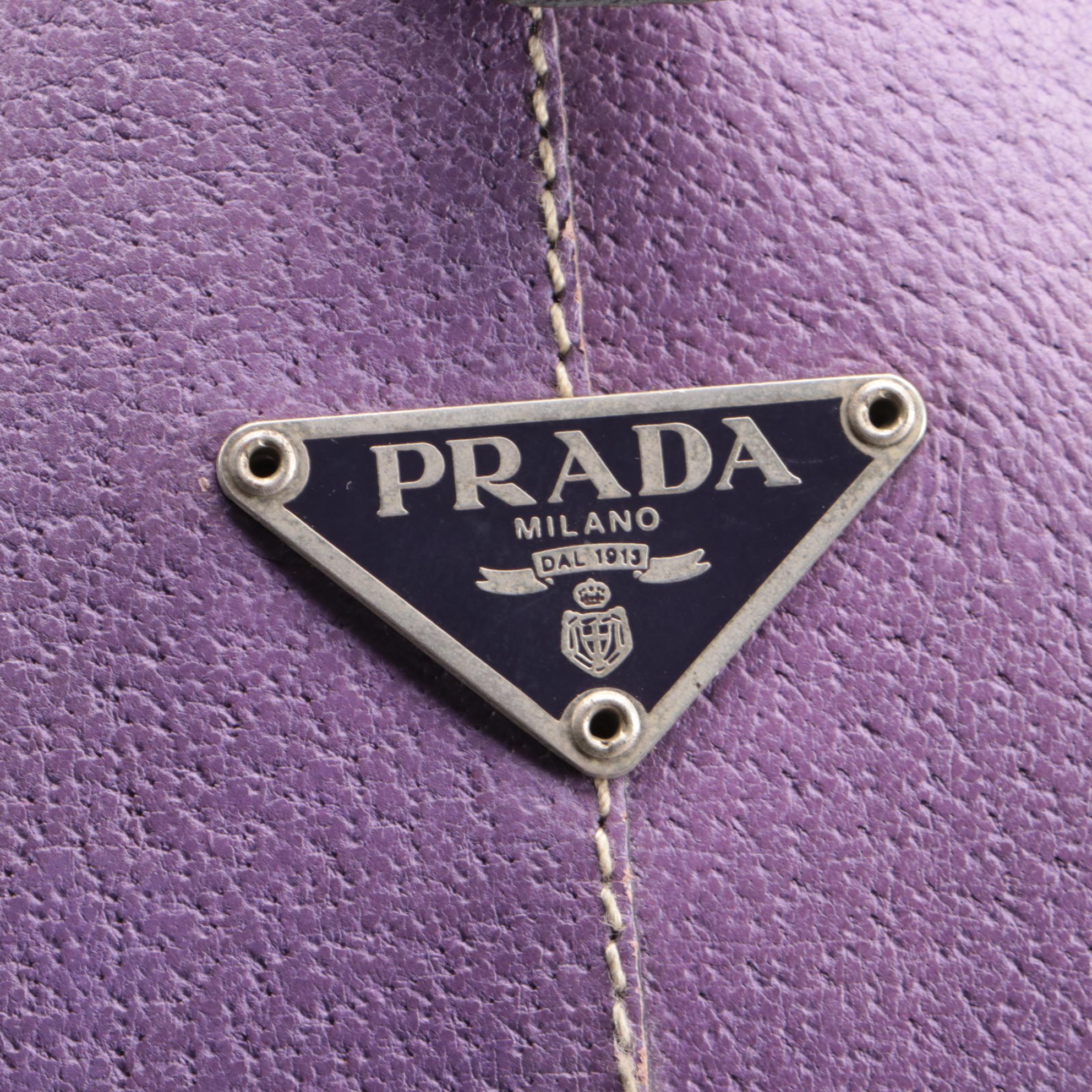 Prada Bauletto Bag in Canapa Canvas with Lilac Leather Trim