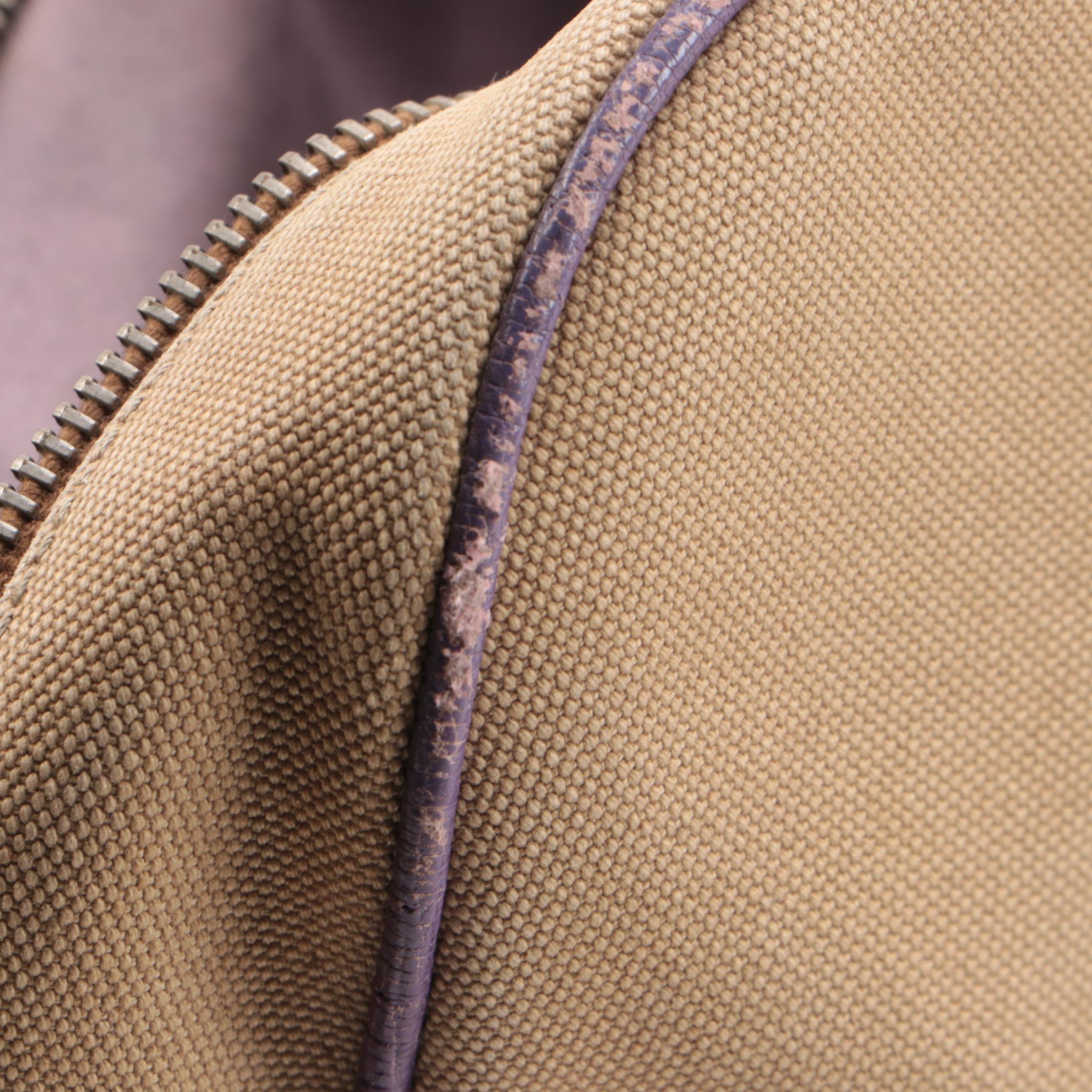 Prada Bauletto Bag in Canapa Canvas with Lilac Leather Trim