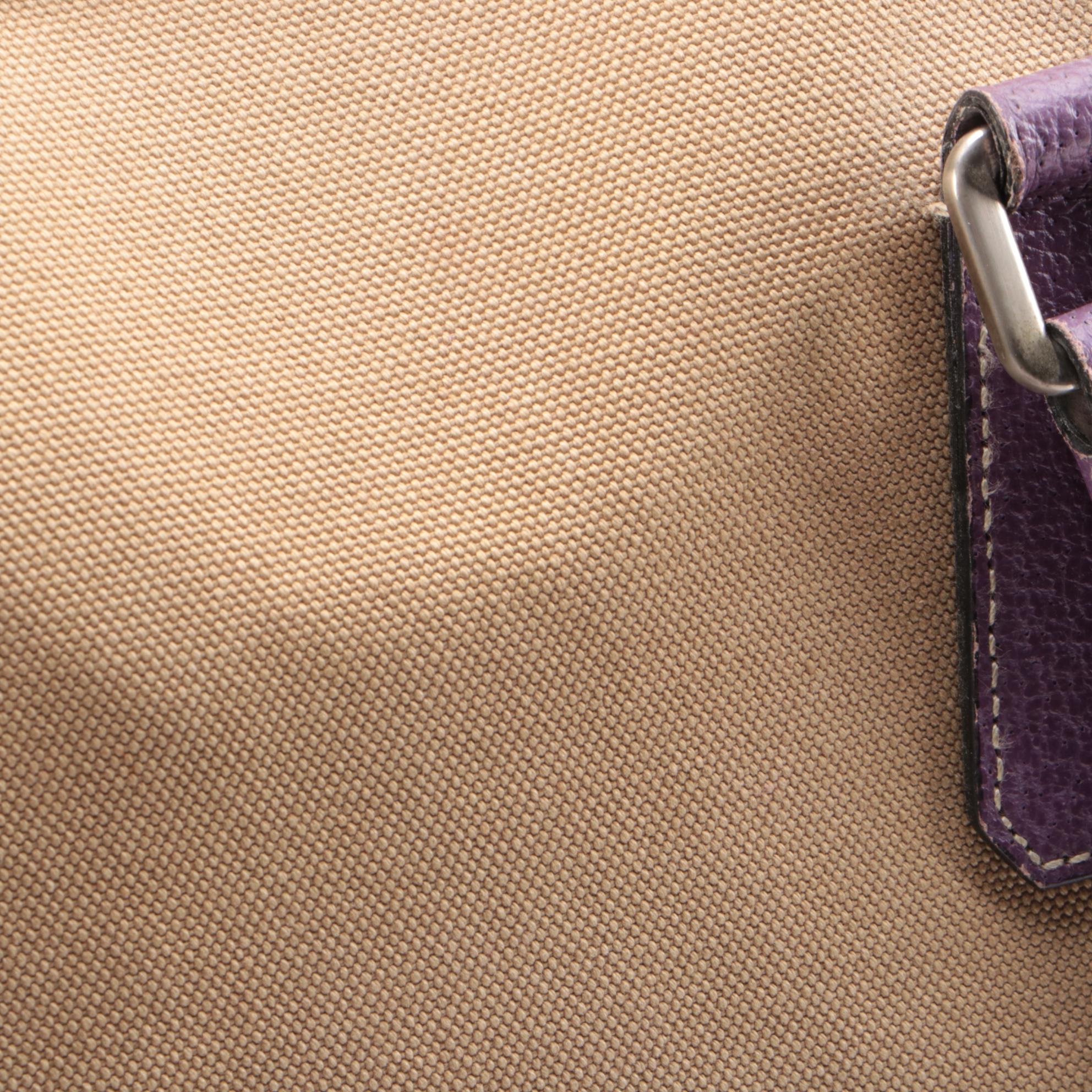 Prada Bauletto Bag in Canapa Canvas with Lilac Leather Trim