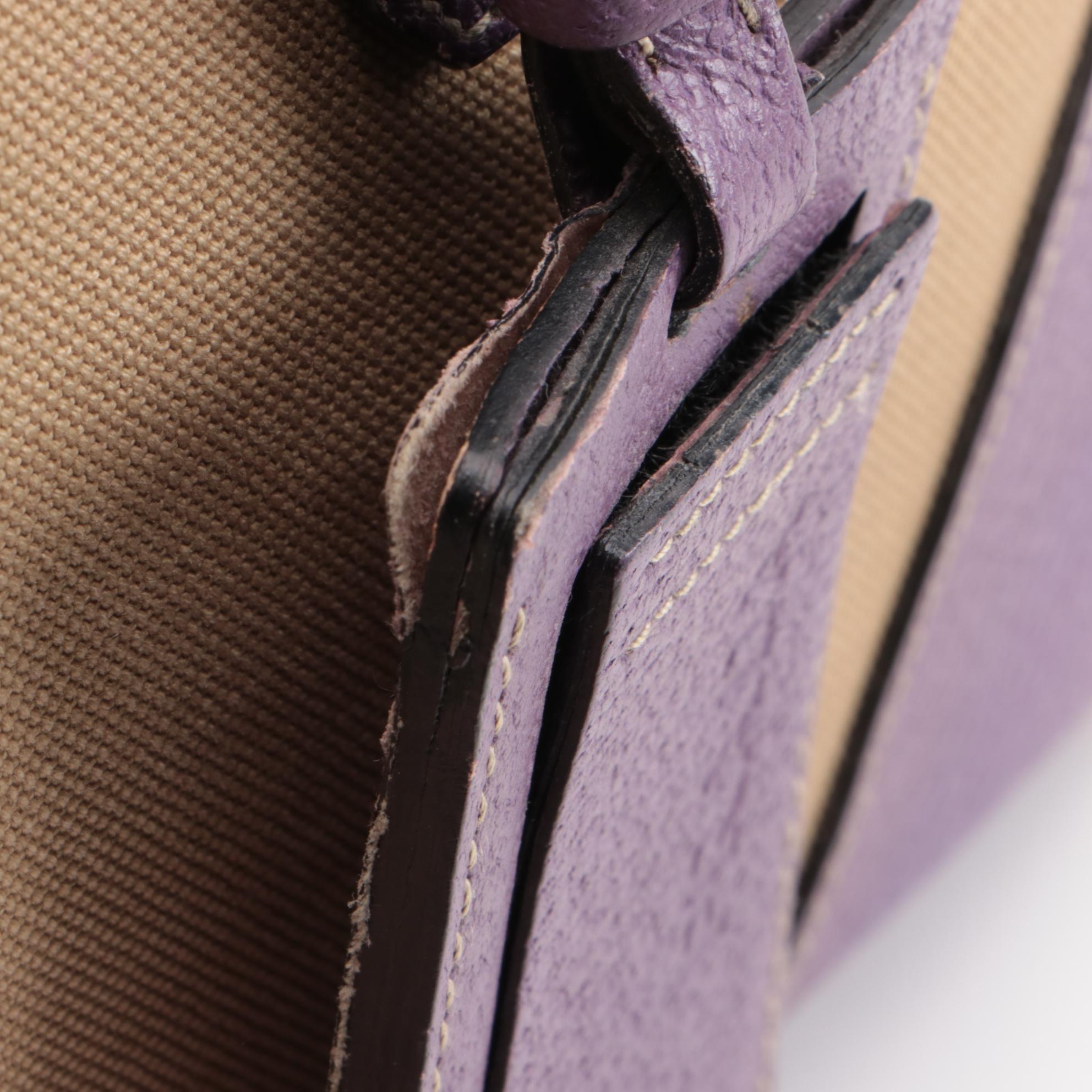 Prada Bauletto Bag in Canapa Canvas with Lilac Leather Trim